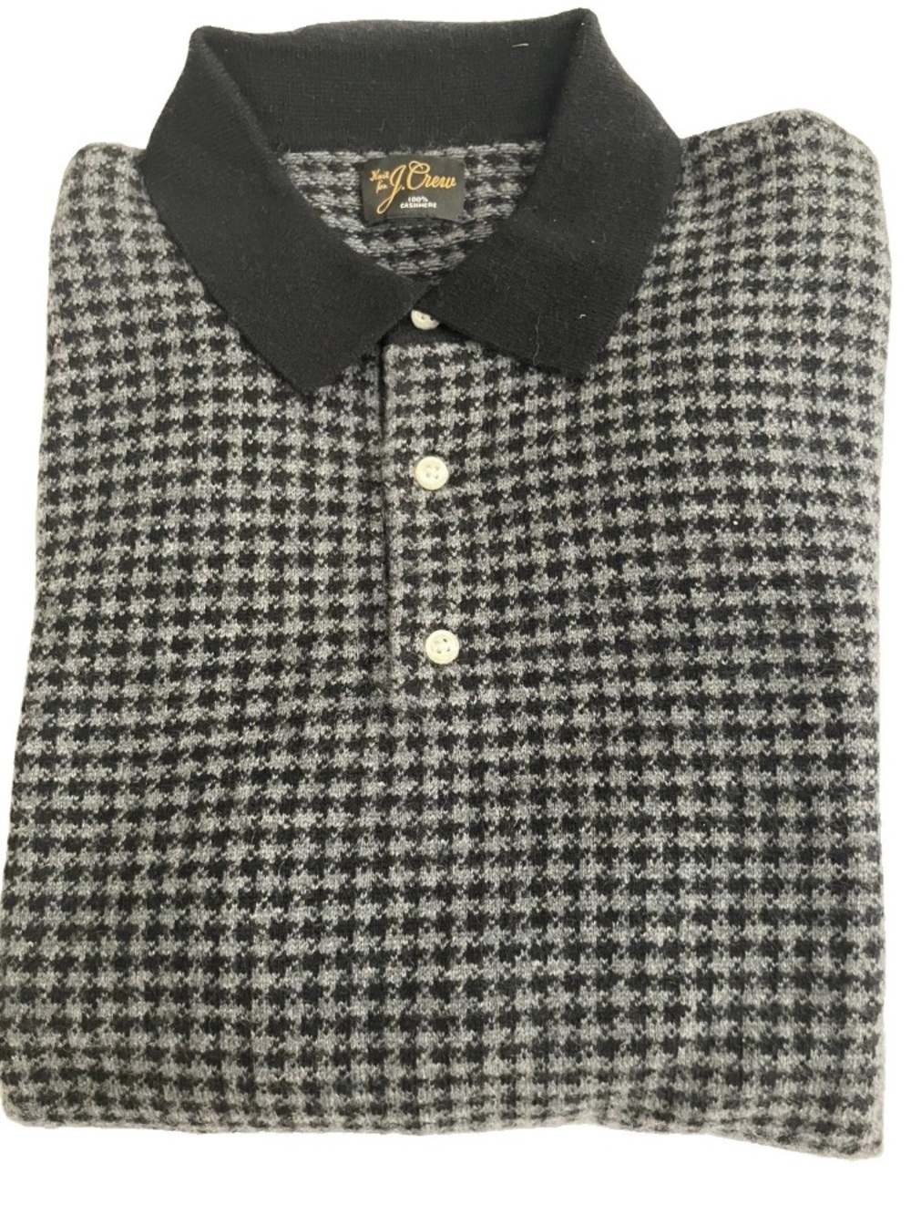 Men's Houndstooth Collard 100% Cashmere Long-Sleeve Polo Sweater